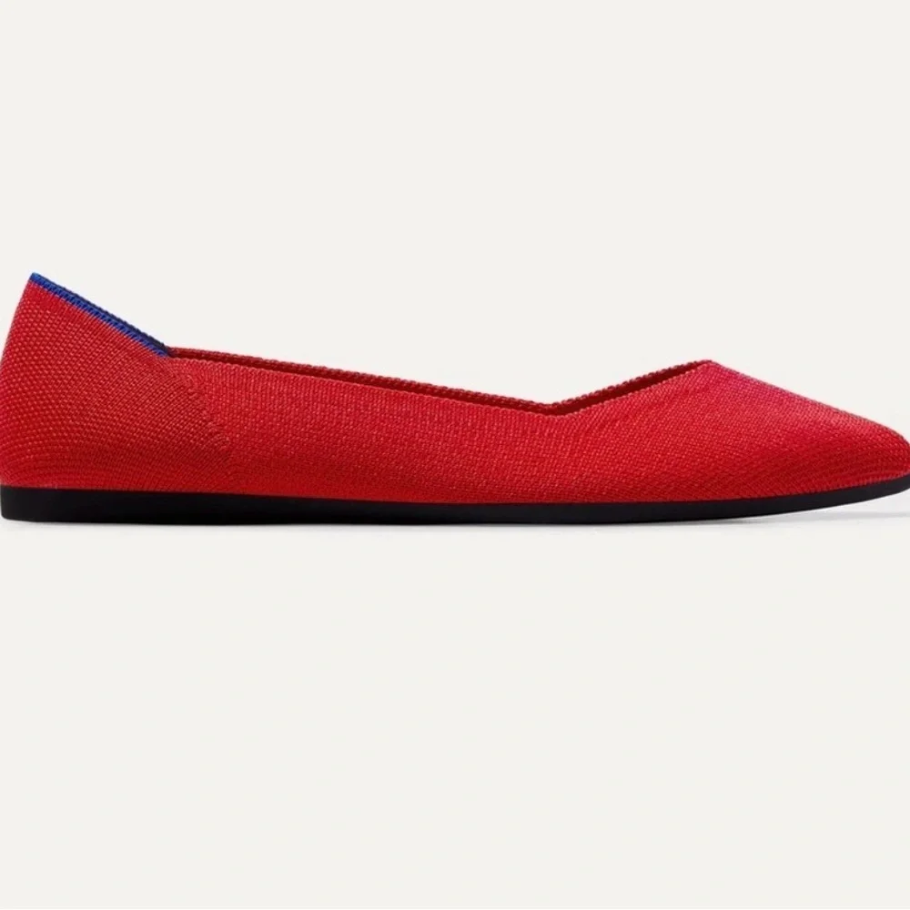 Rothy's Red Pointed Toe Flats with Blue Heel Trim Size 8 - Picture 2 of 11